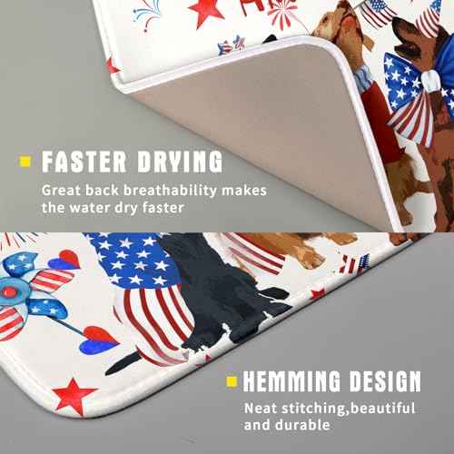 4th of July Patriotic Dogs Dish Drying Mat American Independence Day Dish Dry Pad 16"x18" Absorbent Dishes Drainer Mat for Kitchen Counter