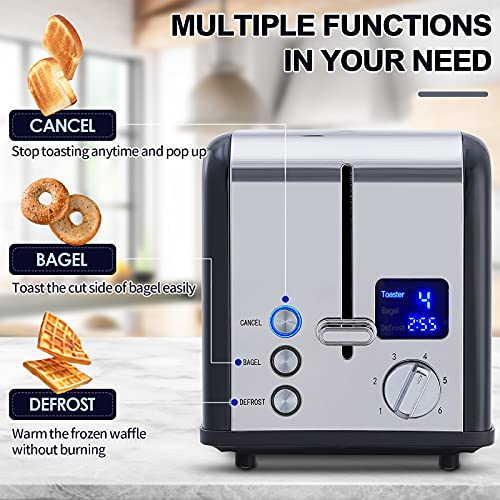 2 Slice Stainless Steel Toaster with Digital LED Display