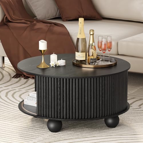 Round Coffee Table with Storage for Living Room