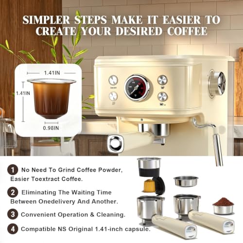 04E 20 Bar Espresso Machine with Milk Frother Steam 1100W White