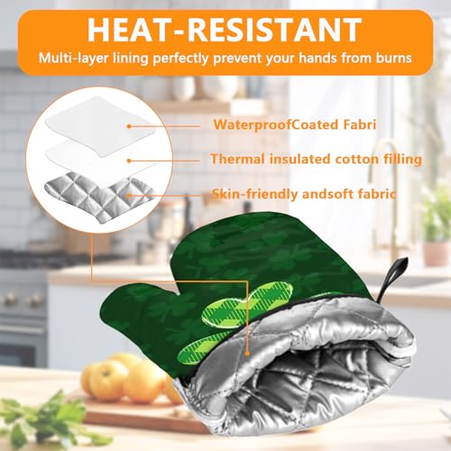 Green Clover Oven Mitts and Pot Holders Sets 4Pcs