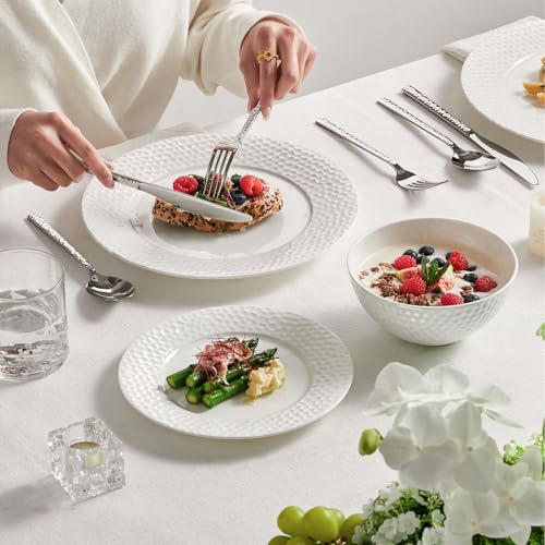 18Pcs Hammered Rim White Bone China Set