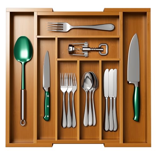 Bamboo Expandable Silverware Drawer Organizer