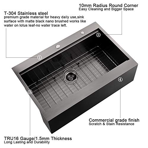 30 Inch Black Farmhouse Kitchen Sink Drop In