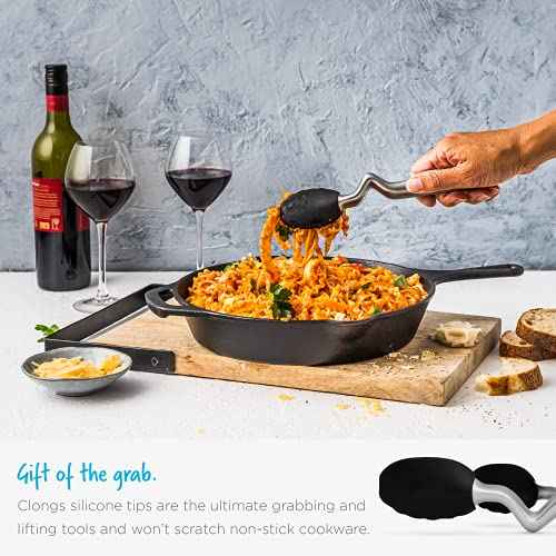 Clongs Grippy Silicone & Stainless Steel Kitchen Cooking Tongs with Click