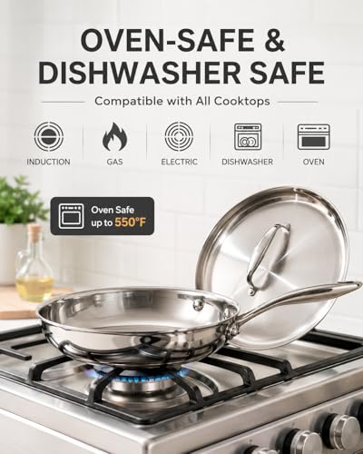 Stainless Steel Frying Pan 8 Inch with Lid