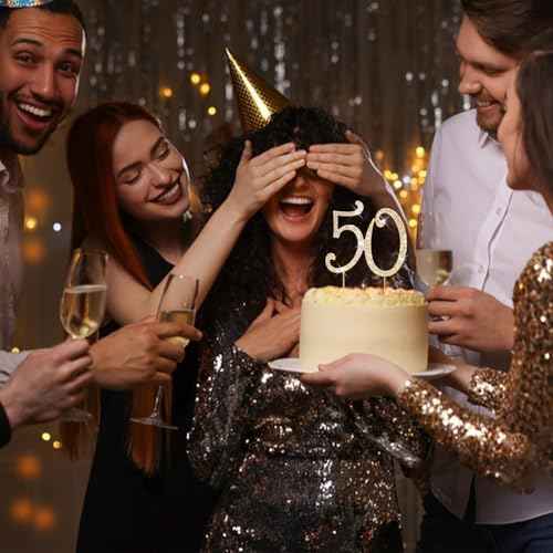 50th Birthday Decorations Women Rhinestone Birthday Cake Topper