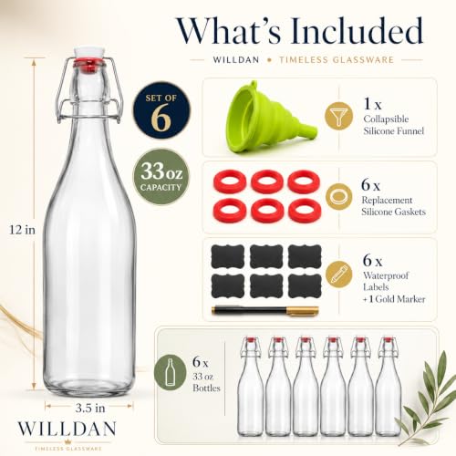 Swing Top Glass Bottles [1 Liter (4 Count)