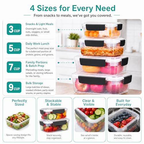 5cup Plastic Food Storage Containers With Lids For Lunch Meal Prep
