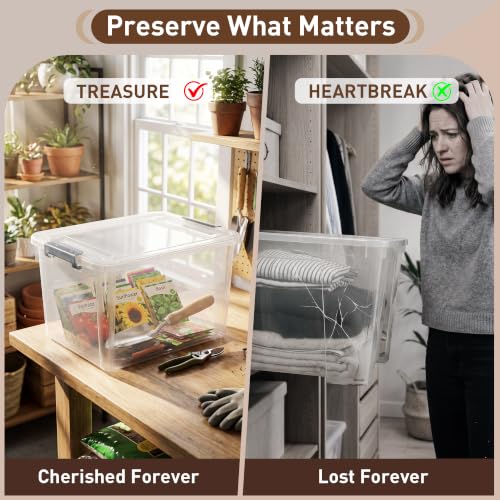 32 QT Plastic Storage Bins with Latching Lids Stackable Storage Containers for Organizing Large Clear Storage Box for Garage (4 Count)
