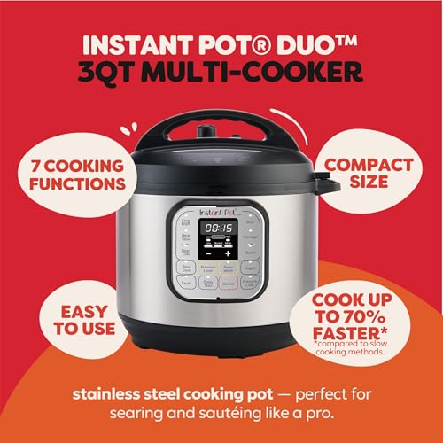 Duo 7-in-1 Mini Electric Pressure Cooker, Slow Rice Cooker, Steamer, Sauté, Yogurt Maker, Warmer & Sterilizer, Includes Free App with over 1900 Recipes, Stainless Steel, 3 Quart