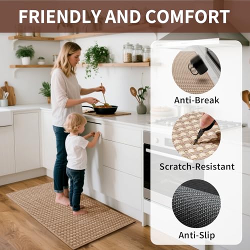 Kitchen Rugs Kitchen Mats for Floor Non Slip Washable Brown 17" x47 (5.55 Sq Ft)