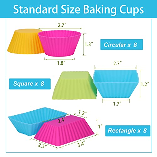 24Pack Silicone Muffin Baking Cups Cupcake Liners Lunch Box Bento Dividers (24 Count)