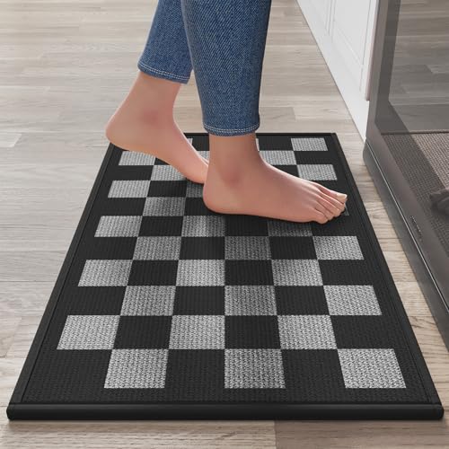 Kitchen Rugs Kitchen Mats for Floor Non Slip Black Checkered 17"x30" (3.55 Sq Ft)