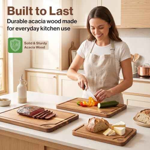 Acacia Wood Cutting Boards for Kitchen Set of 3 (3 Count)