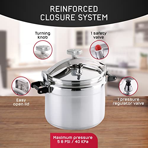 Large) 26-Quart Aluminum Pressure Cooker for Professional Use – Commercial-Grade, 1 Safety Valve, Reinforced Handles, Easy-Open Lid, – Ideal for Large Kitchens, and Restaurants