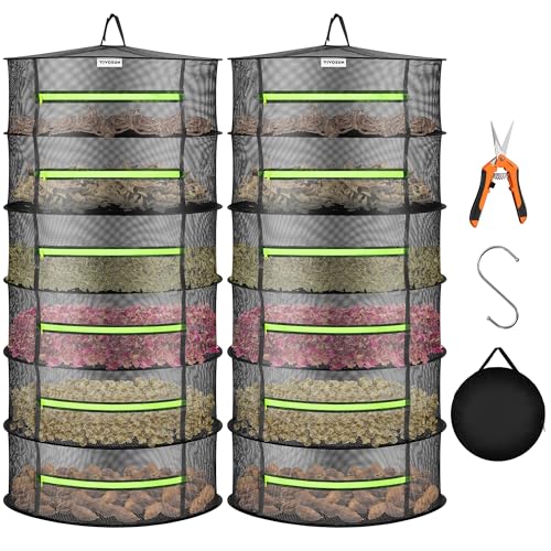 2-Pack 6-Layer Mesh Drying Rack Hanging Design with Green Zippers for Dehydrating, Indoor and Outdoor (Pruning Shears Included) (2 Count)