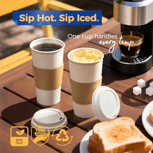 100 Pack 24 oz Disposable Coffee Cups with Lids (100 Count)