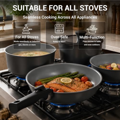18 Piece Ceramic Pots and Pans Set Non Stick