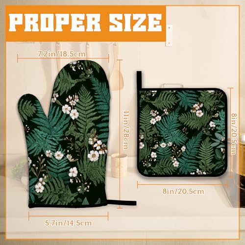 Herbal Fern Flowers Oven Mitts and Pot Holders Set (4 Count)