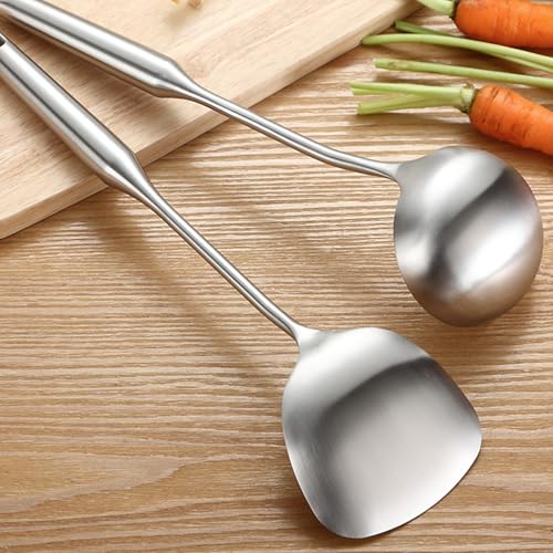304 Stainless Steel Cooking Utensils Set 4 Piece 15 Inch Large Size Metal Kitchen Utensils Set Including Spatula (4 Count)