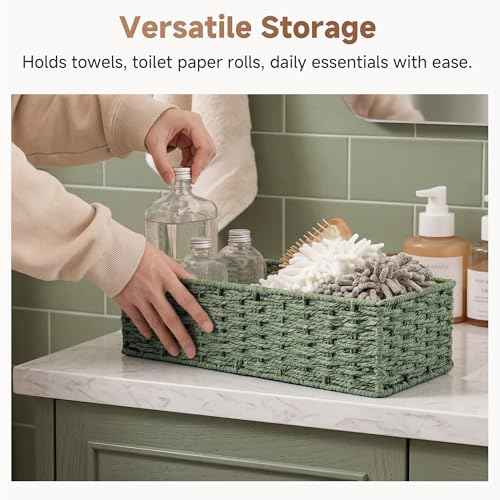 Wicker Toilet Paper Basket for Sage Green Bathroom Decor