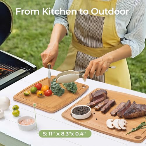 Dishwasher Safe Carbonized Bamboo Wood Cutting Boards for Kitchen with Juice Groove
