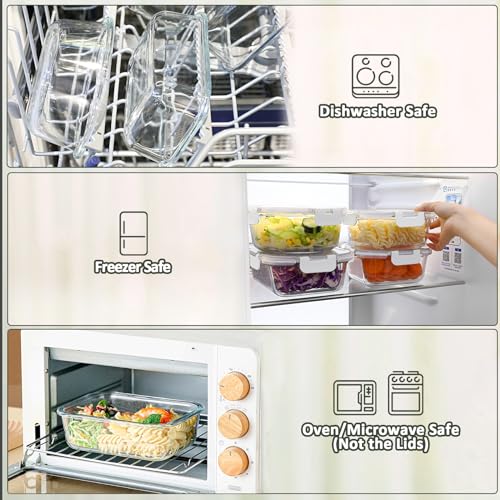 8 Pack 30 oz Glass Food Storage Containers with Lids (8 Count)