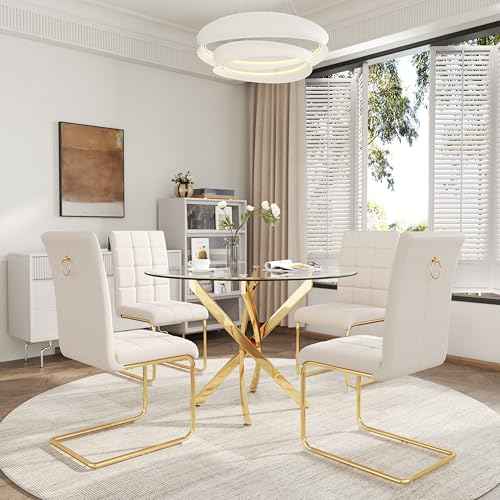 5 Piece Round Glass Dining Table Set (5 Count)