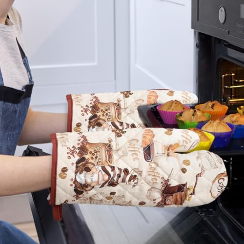 Vintage Coffee Kitchen Towels and Oven Mitts Set 4Pcs (4 Count)
