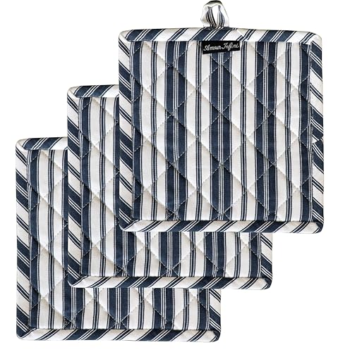 Double Stripe Pot Holders Heat Resistant Cotton Set of 3 Nonslip 8"x8" Inch Hot Pads for Kitchen (3 Count)