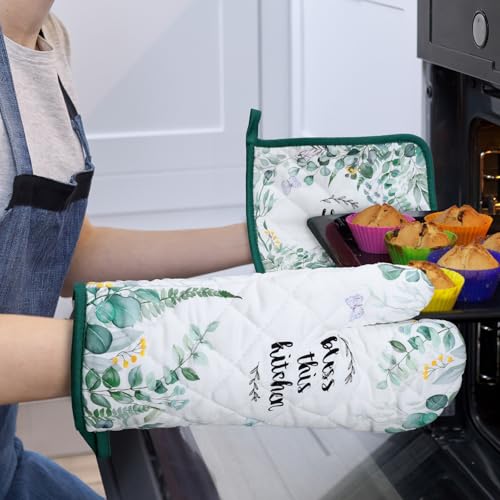 Eucalyptus Leaf Oven Mitts and Pot Holders Set