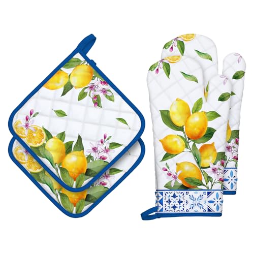 Summer Lemon Oven Mitts and Pot Holders Set (4 Count)