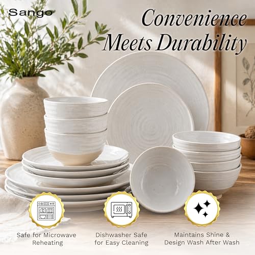 Siterra 16 Piece Rustic White Stoneware Dinnerware Set (16 Count)