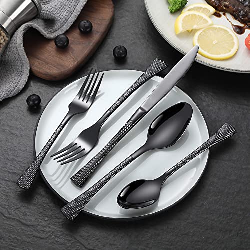 Hammered Black Silverware Set for 8 (40 Count)