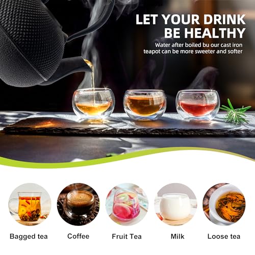 Japanese Tetsubin Cast Iron Teapot Tea Kettle pot with Stainless Steel Infuser for Stovetop Safe Coated with Enameled Interior 30 oz