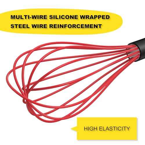 Silicone Whisk Set 8" 10" Kitchen Whisk Red (2 Count)