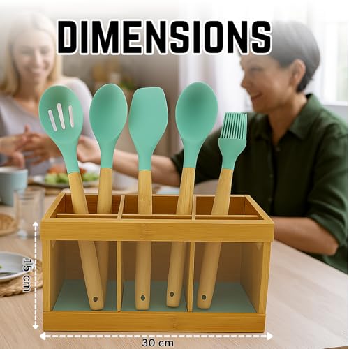Wooden Utensil Holder Organizer with 6 Compartments