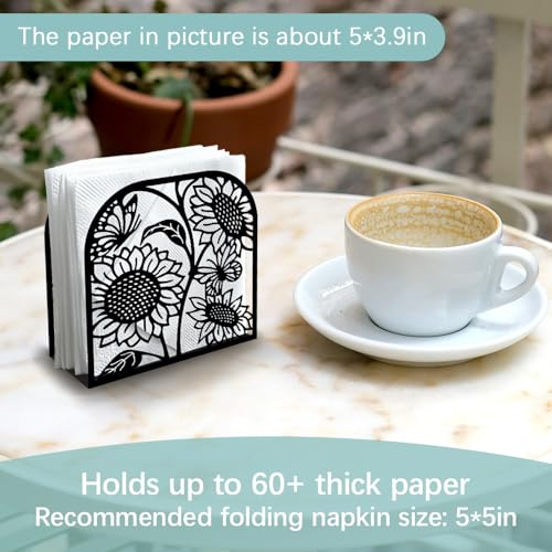 Sunflower Decorative Black Metal Napkin Holder for Table