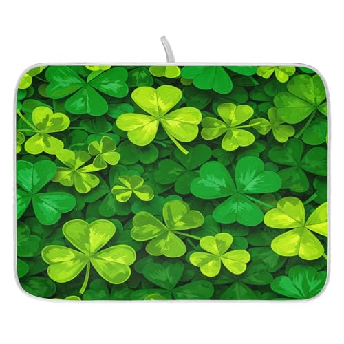 Patricks Day Shamrocks Lucky Clover Leaves Dish Drying Mat for Kitchen Counter Absorbent Microfiber Large Drying Pad Dish Mats for Kitchen Countertops 18 x 24 Inch