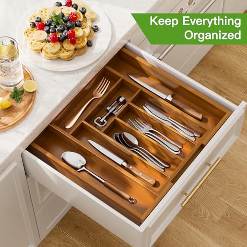 Bamboo Expandable Silverware Drawer Organizer