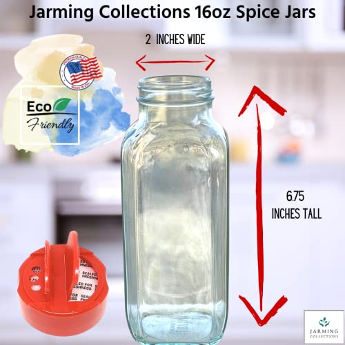16 oz Glass French Square Spice Jars with Shaker Lids (3 Count)