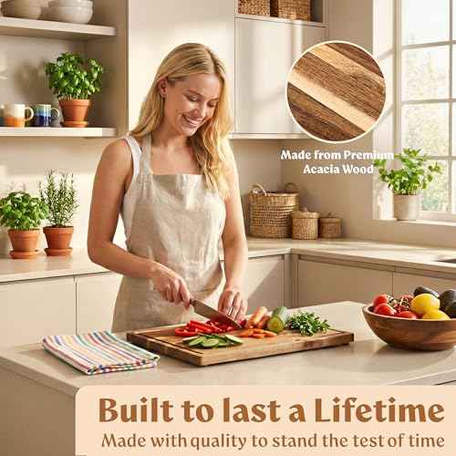Acacia Wood Cutting Boards for Kitchen Set of 3 (3 Count)