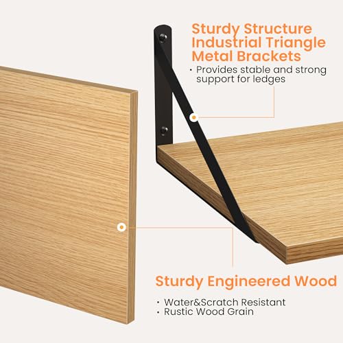 16W x 12D Deep Floating Shelves Set of 2 Oak (2 Count)