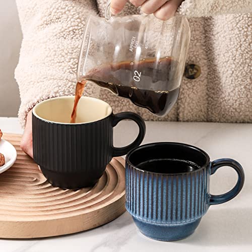 Navy Coffee Mugs Porcelain Set of 4 with Rack (4 Count)