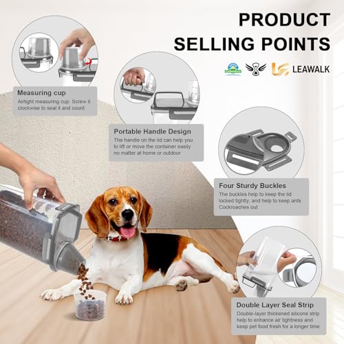 3-5Lbs/3Qt Dog Cat Food Storage Container With Foldable Bowl. Plastic Pet Food Dispenser for Small Animal Kibble/Pet Food/Bird Seed/Oatmeal/Rice/Flour/Brown Sugart/Cereals (Clear Black)