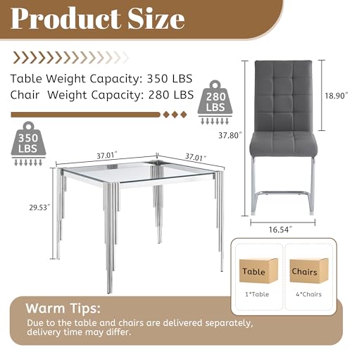 37'' Square Glass Dining Table Set for 4 (5 Count)