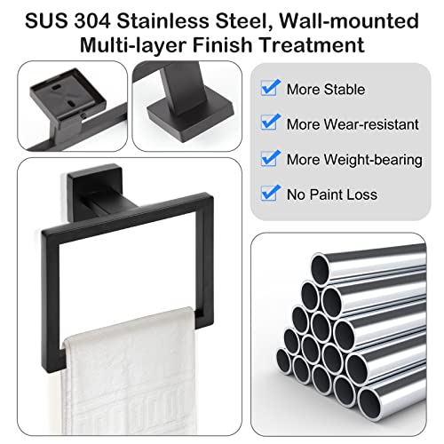 2 Piece Matte Black Square Towel Ring