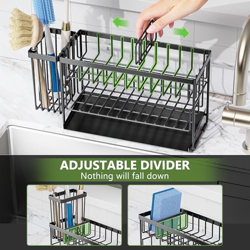 2 Tier Kitchen Sink Caddy Organzier Rack with Dish Brush Sponge Holder