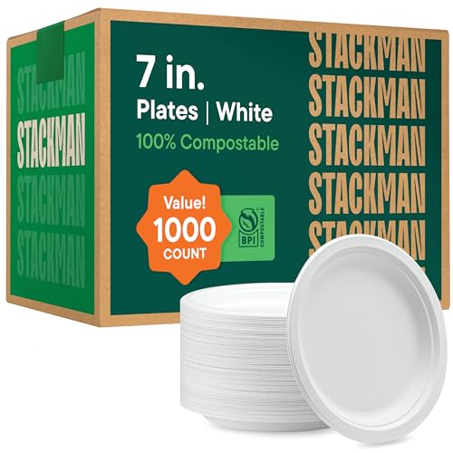 100% Compostable Paper Plates 7 Inch [1000 Count] Heavy